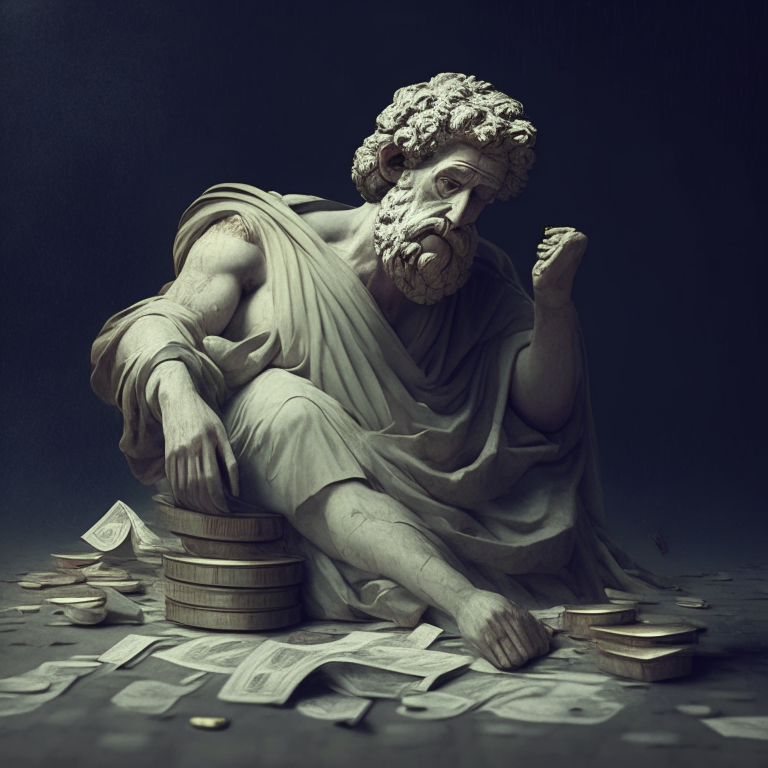 stoic philosopher rolling in money