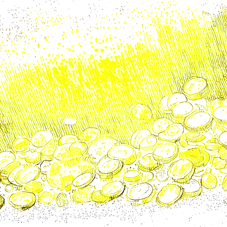 Money and coins in abundance irradiating golden lights