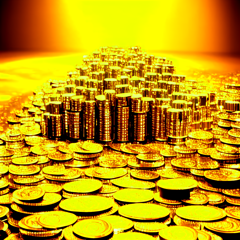 Money and coins in abundance irradiating golden lights