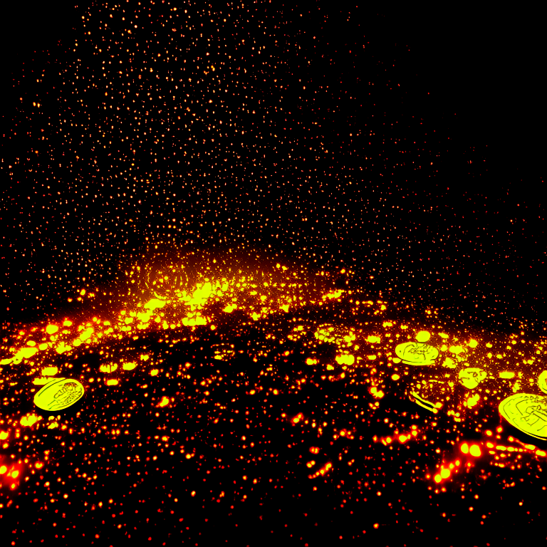 Money and coins in abundance irradiating golden lights
