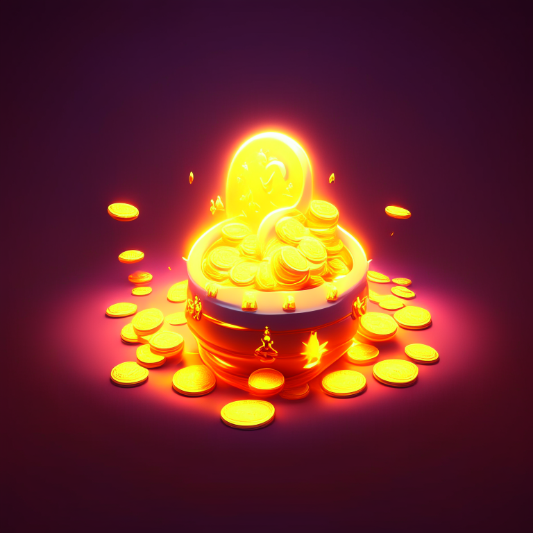 Money and coins in abundance irradiating golden lights