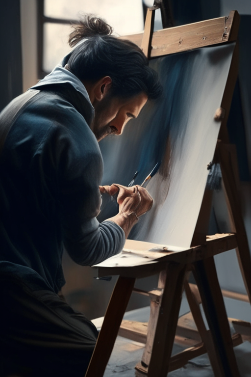 A man doing a painting on canvas