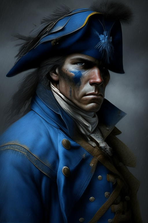 blue coat american warrior, realistic, with a blue coat. blue coat american warrior, realism