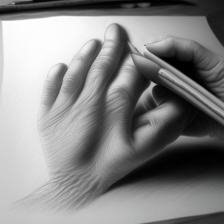 a detailed pencil drawing of a realistic human hand