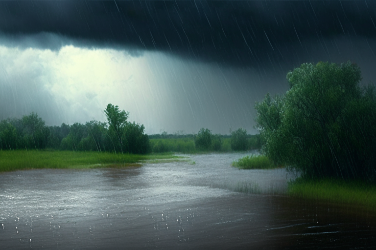 Weak rain over the river