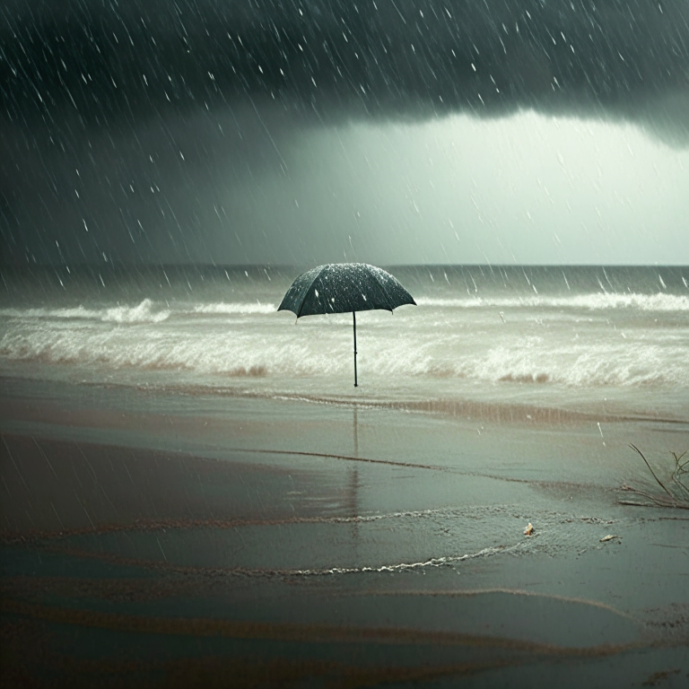 Fine rain on the beach