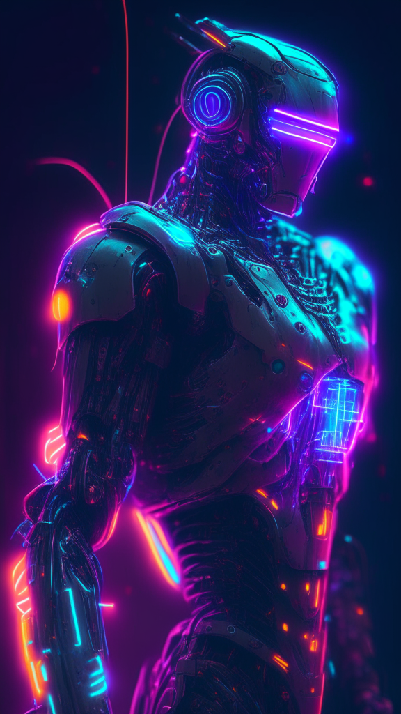 a cyborg robot with neon lights