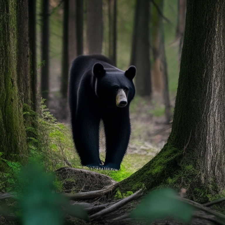 a photo of a black bear standing in a forest