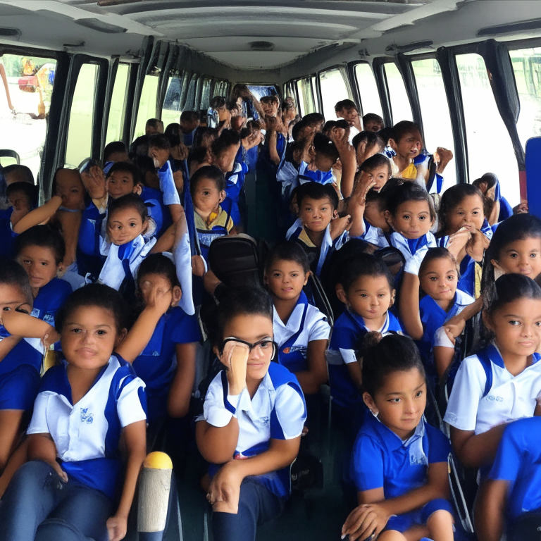 120 Students Age 4 - 8 Years Old And 9 Employees From Escola Municipal Guatemala (Public School In Rio De Janeiro) On The School Bus (Navy Blue Color) For A School Trip In Rio De Janeiro In 2017