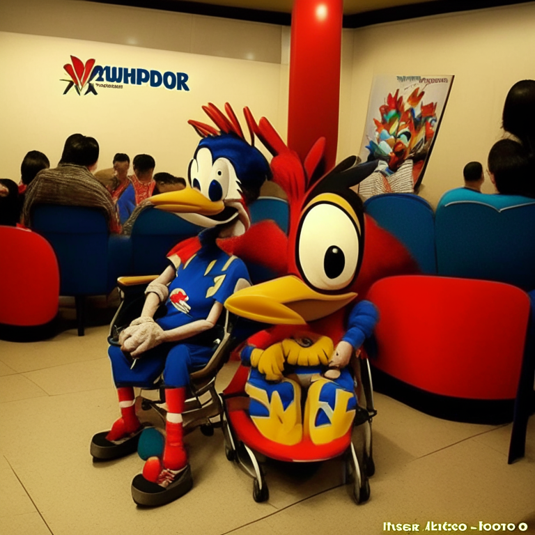  Woody Woodpecker (Mascot Costume) Surprising 120 Kids Age 4 - 8 Years Old And 10 Adults (contains one Deformed 6-Year-Old Child in a Wheelchair with His Mother , A 16 year old man and a 10 month old baby) In the Waiting Room Before the Movie Starts  At Kinoplex Cinemas (With Orange Logo) In Rio De Janeiro In 2017