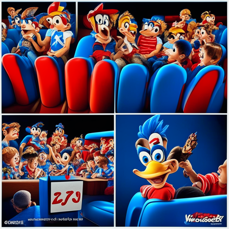  120 Kids Aged 4 - 8 Years Old And 10 Adults (contains one Deformed 6-Year-Old Child in a Wheelchair with His Mother , A 16 year old man and a 10 month old baby) With Your Popcorn And Soda At The Cinema Room Watching Woody Woodpecker: The Movie (2017 Live Action/3D Animation Movie) At Kinoplex Cinemas (With Blue Chairs) In Rio De Janeiro In 2017