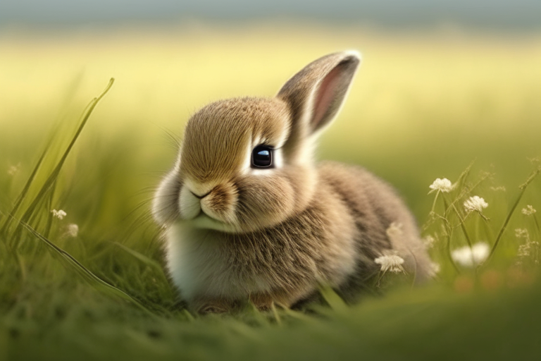 A cute baby  bunny in a meadow