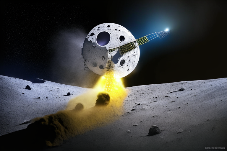 Indian spacecraft Chandrayaan blazing its way to the far side of the moon, digital art