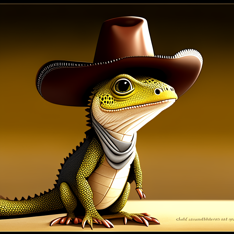 adorable tiny anthropomorphic lizard dressed like a classic cowboy with a big tail, big hat, very cute face, dynamic pose, perfect composition, symmetrical, highly detailed face, concept art, digital painting, sharp focus, ambient light, trending on artstation, by Brian Froud, Charlie Bowater, 16k