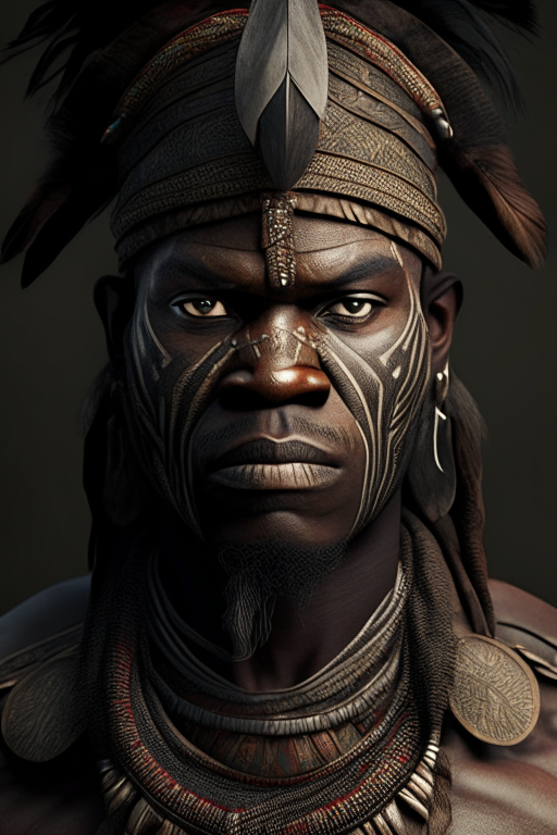 an ancient Nigerian warrior high definition, full face and shoulders