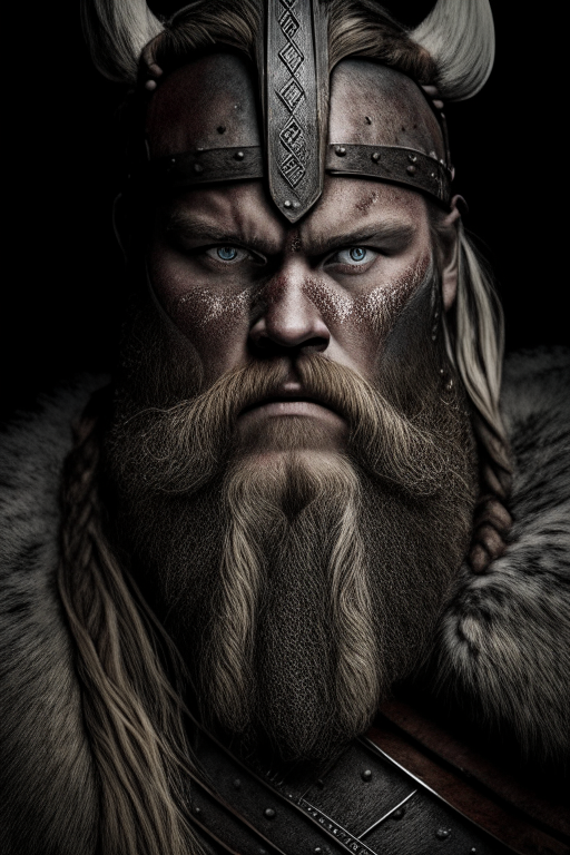 ancient Norwegian viking warrior full face and shoulders