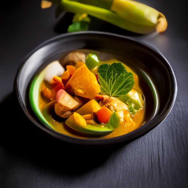 Massaman curry vegetables in a decorative Thai plate, bright studio lighting, extremely sharp focus, filling the frame, Thai restaurant setting