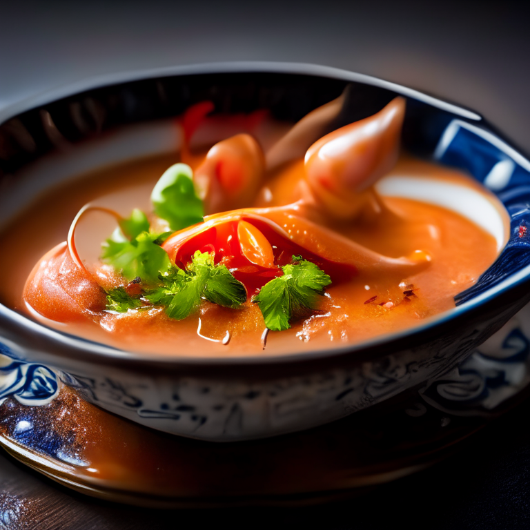 Nam chim seafood sauce in a decorative Thai plate, bright studio lighting, extremely sharp focus, filling the frame, Thai restaurant setting