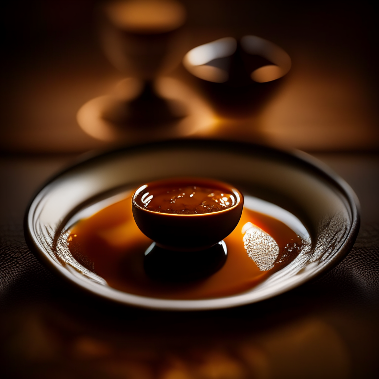 Nam prik ong sauce in a decorative Thai plate, bright studio lighting, extremely sharp focus, filling the frame, Thai restaurant setting