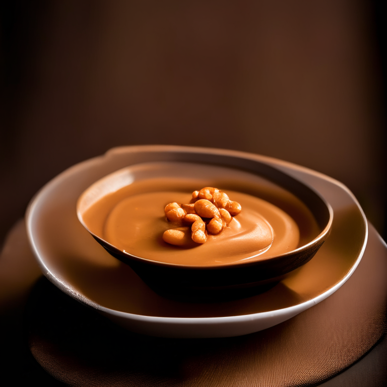 Peanut sauce in a Thai plate, bright studio lighting, extremely sharp focus, Thai restaurant setting