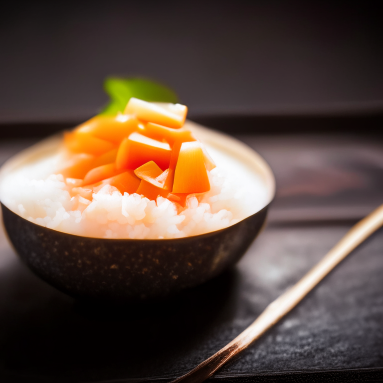 Sticky rice papaya in a decorative Thai bowl, bright studio lighting, extremely sharp focus, Thai restaurant setting