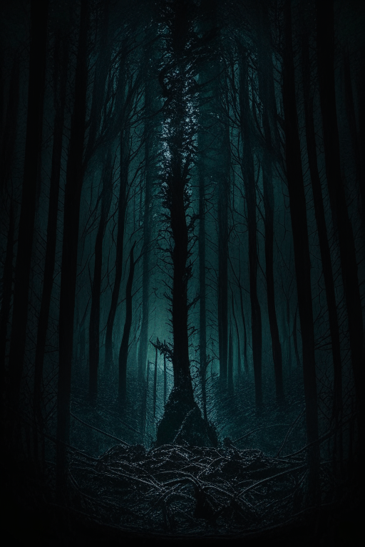 dark night and fear in a deep forest