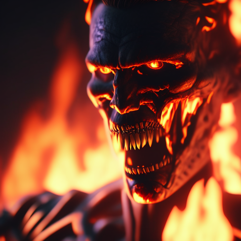 closeup of a man with fire in the background, his jaw open, unreal engine 4k wallpaper