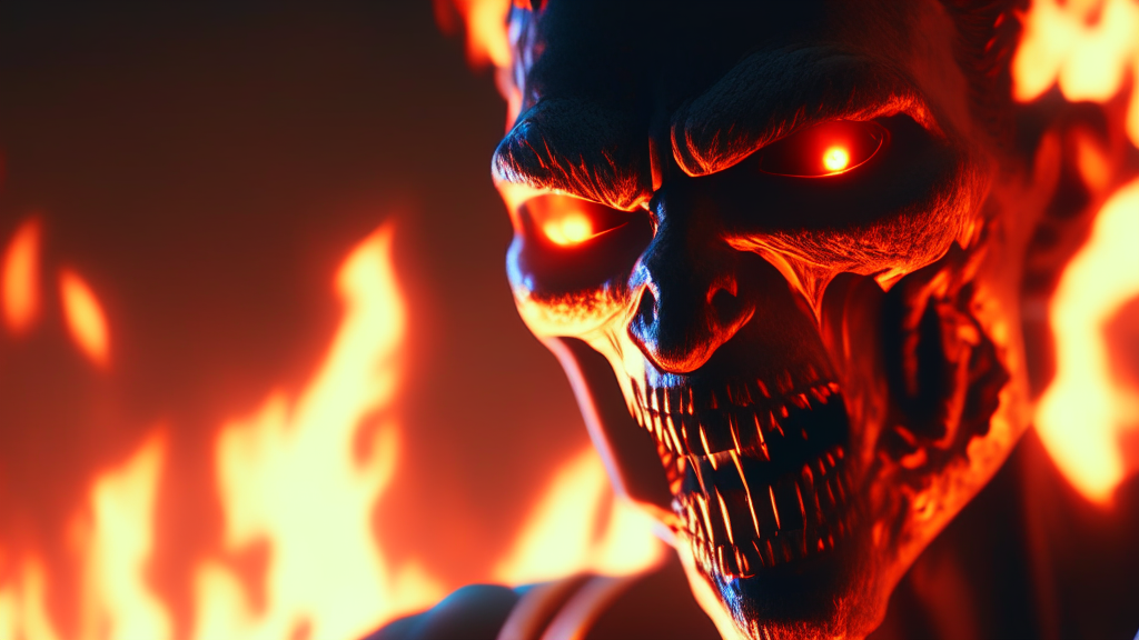 closeup of a man with fire in the background, his jaw open, unreal engine 4k wallpaper