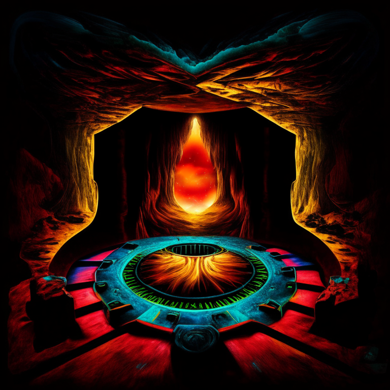 high contrast surreal nether portal , high definition, multi color, poker table