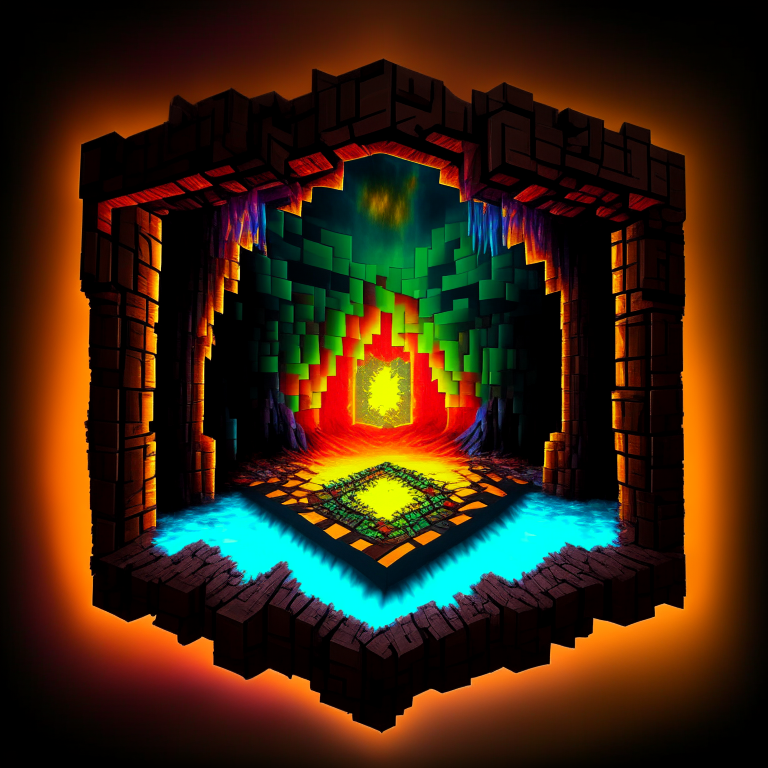 high contrast surreal nether portal , high definition, multi color, poker table, minecraft kids