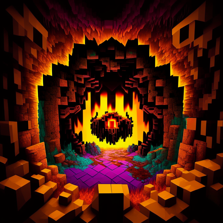 high contrast surreal nether portal , high definition, multi color, poker table, minecraft villagers