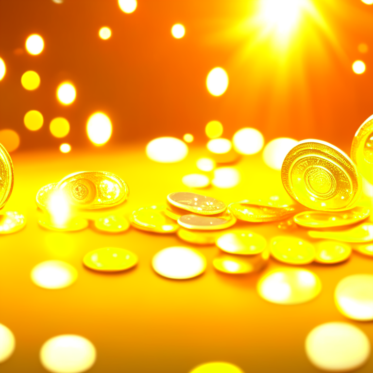 Money, coins and diamonds in abundance irradiating golden lights 