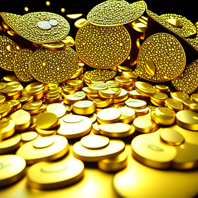 Money, coins and diamonds in abundance irradiating golden lights 
