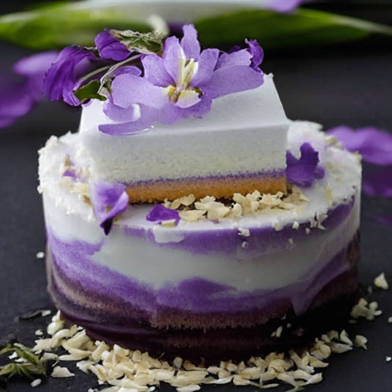 the layered coconut dessert with a purple flower instead of white
