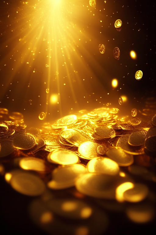 Muchisimo Gold, wealth, money and prosperity in abundance, with golden lights.