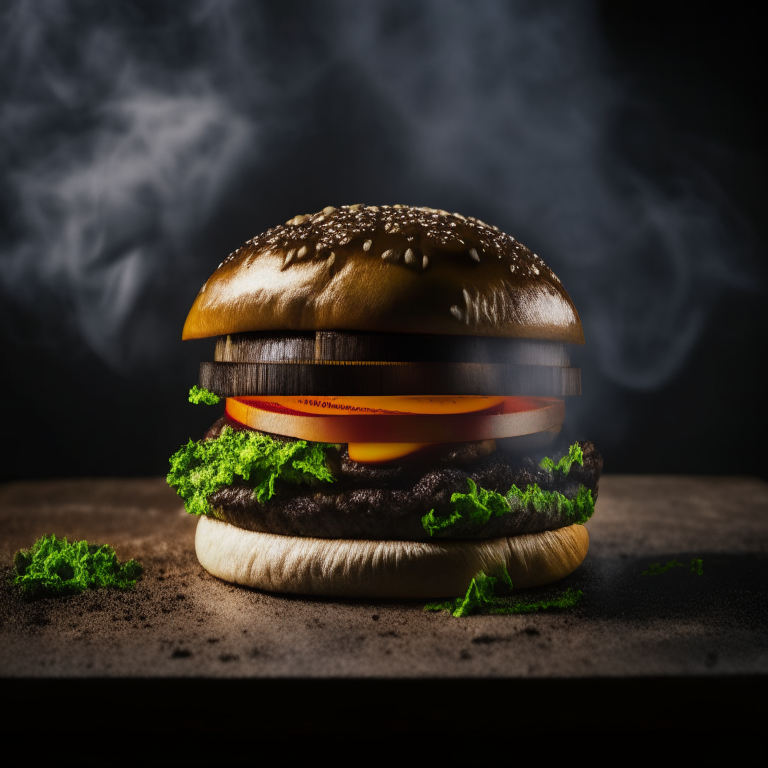 A Vegetarian Portobello Mushroom Burger on a gas griddle outside, bright warm studio lighting, extremely sharp focus, filling the frame