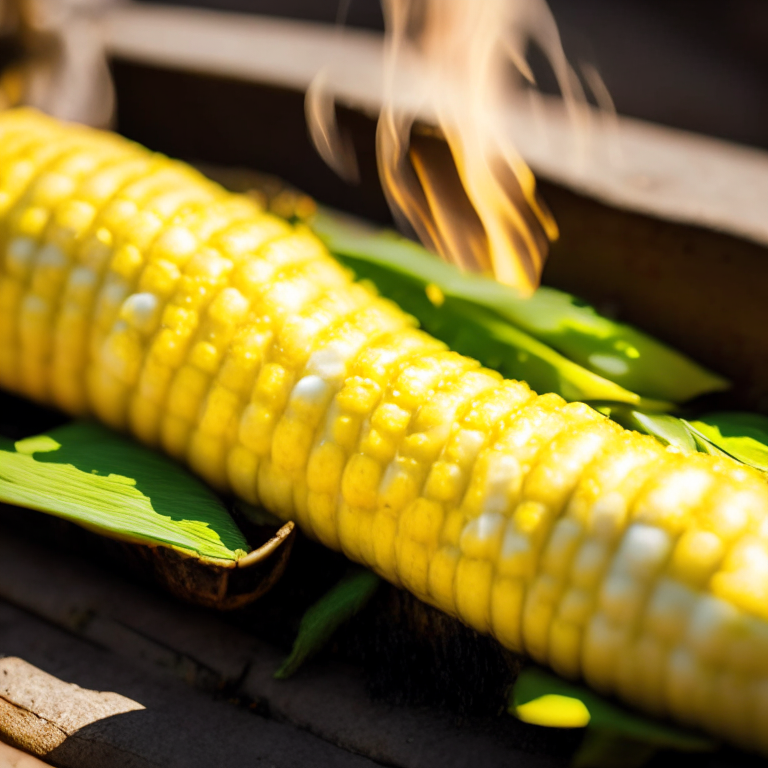 Corn on the cob with chili lime butter on an outdoor gas griddle, daylight streaming through, extremely sharp focus, filling the frame