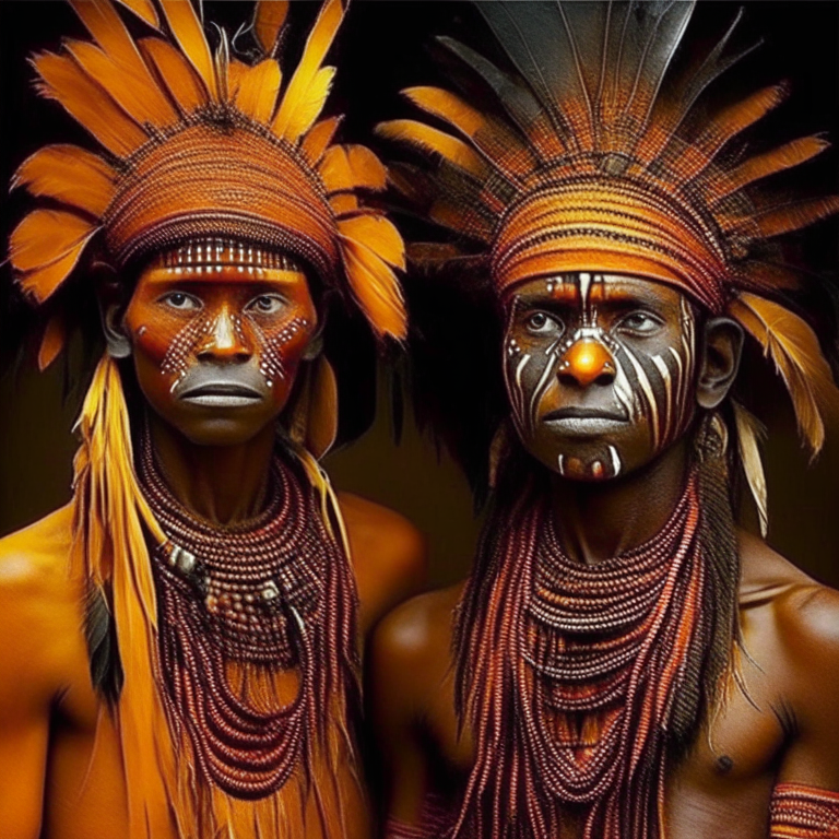 human like beans, but they are like  african aborigines, their clothes are similiar with tucans feathers, they have orange skin 