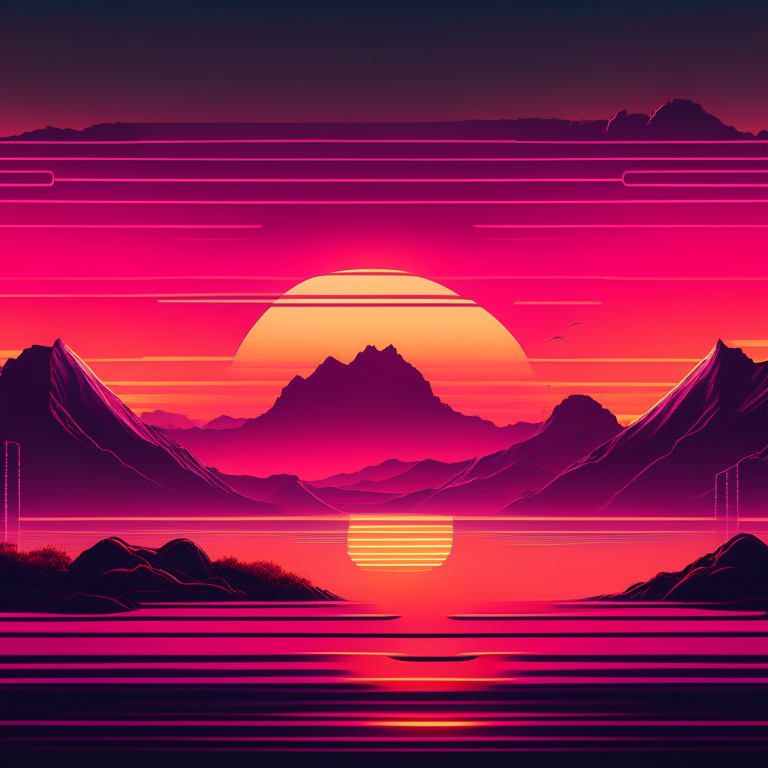 sunset view, a digital landscape, retro wave, synthase, 8k,