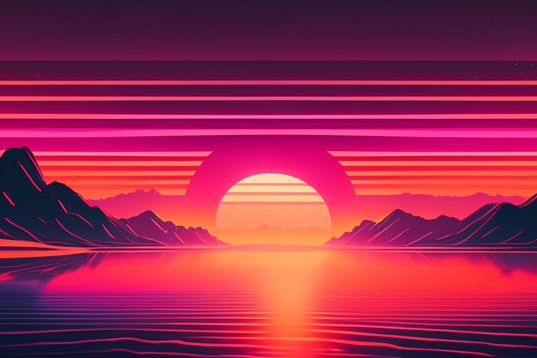 sunset view, a digital landscape, retro wave, synthase, 8k,