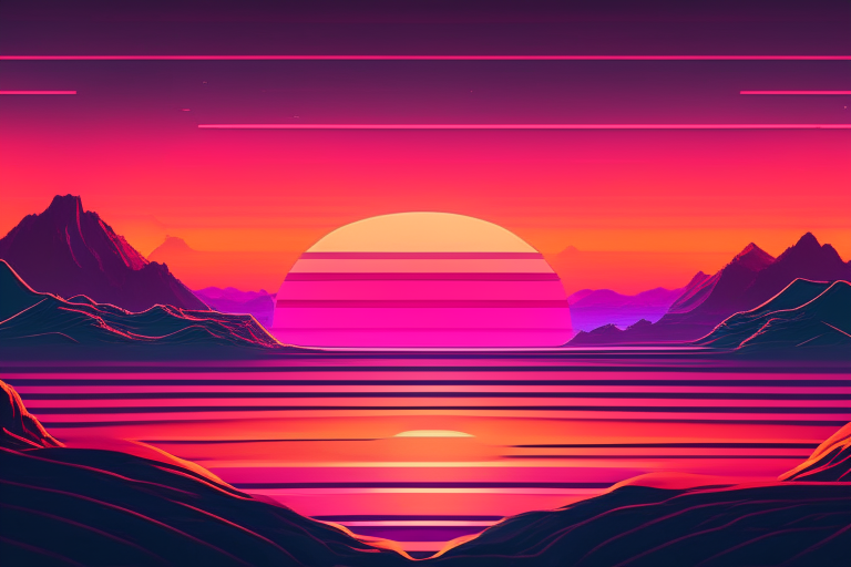 sunset view, a digital landscape, retro wave, synthase, 8k,