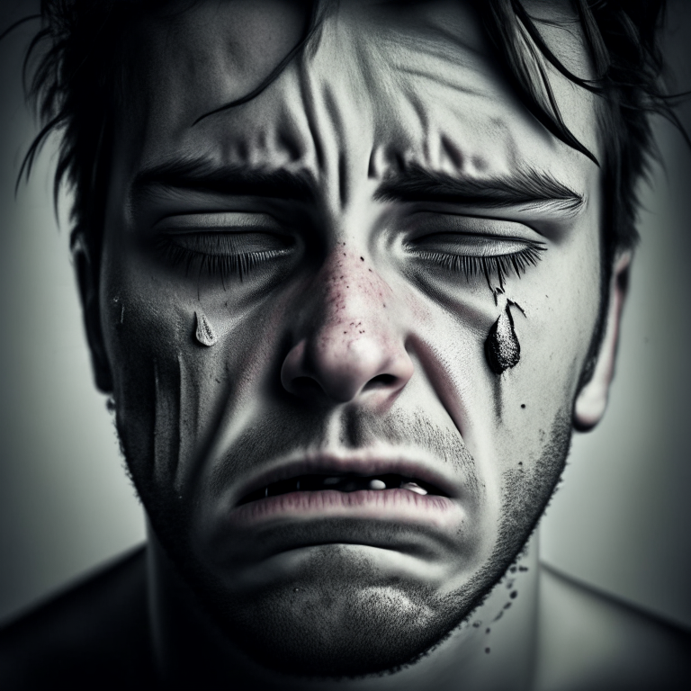 Face of depressed person with work stress