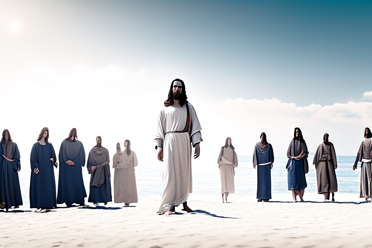 Jesus with the apostles on the beach
