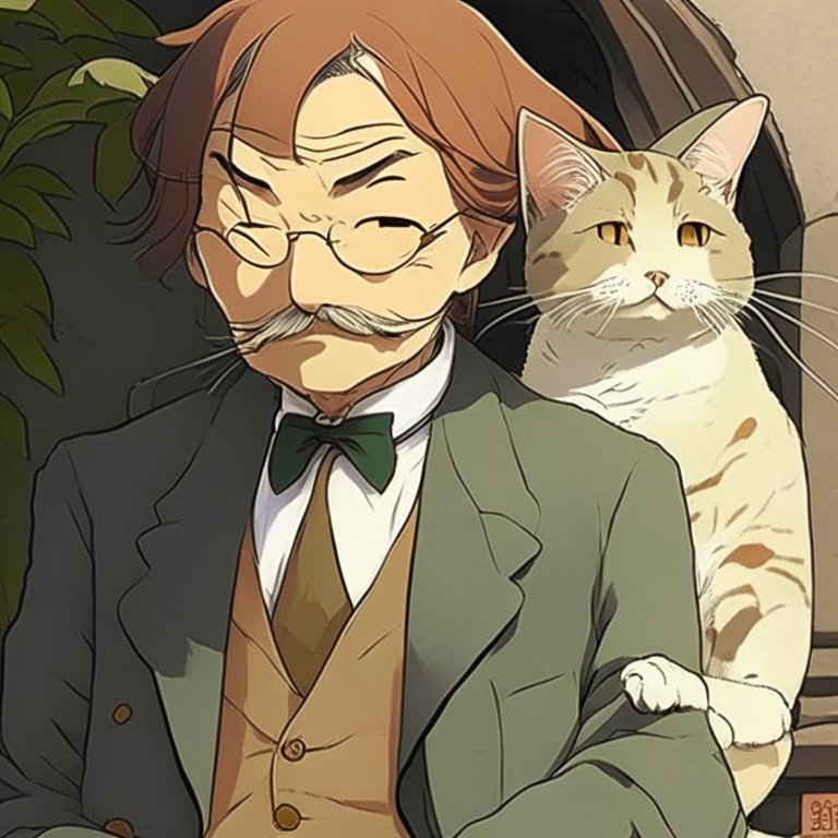Natsume Soseki but he is an anime character he had a cat