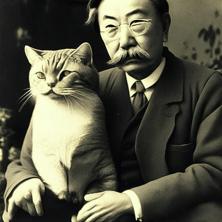 Natsume Soseki with his cat cat