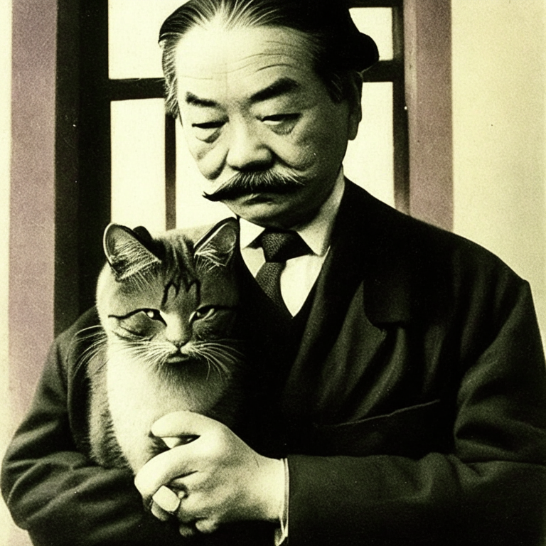 Natsume Soseki with his cat cat