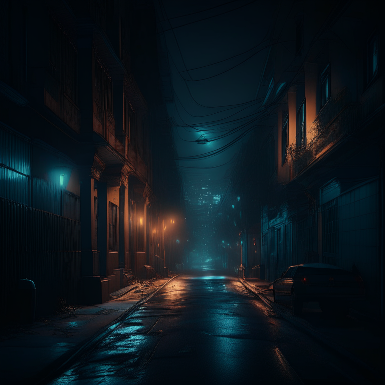 A very dangerous looking street, night time, 8k, digital