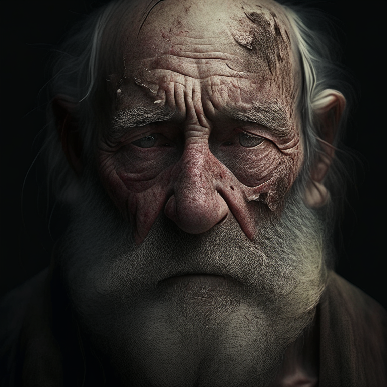 a old man with scars and a beard