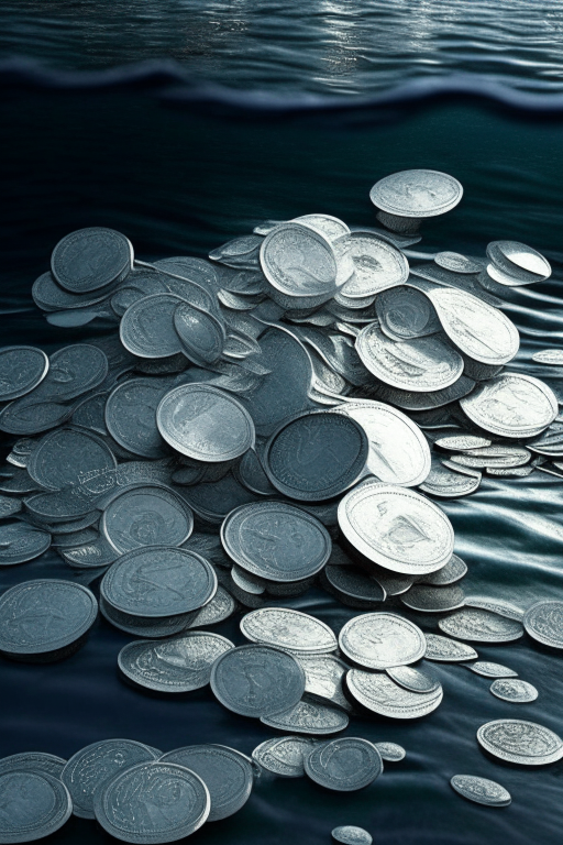 many silver coins in the sea