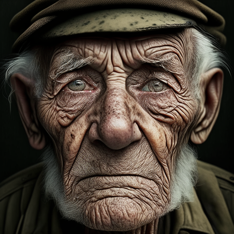 old retired soldier with wrinkles eyes thats deep